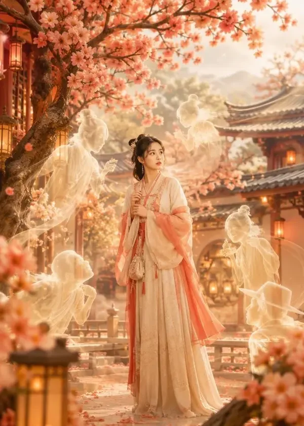 《满院桃枝都是妖》短剧封面海报，玄学、搞笑、甜宠题材